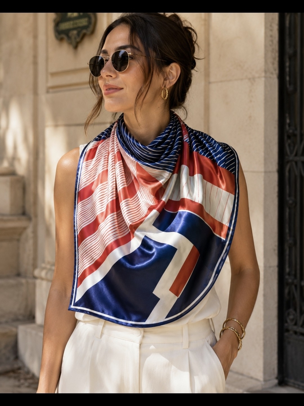 Tiziano ROMA Navy & Red Striped Silk Scarf - Women Accessories - Picture 2 of 8